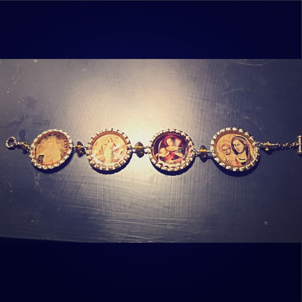 Mexican Bottlecap Virgin Mary Bracelet-